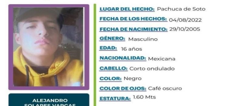 Buscan a Alejandro Solares de 16 años, desapareció en Pachuca
