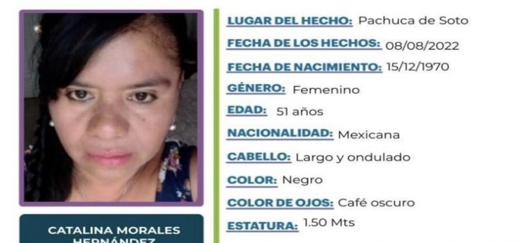 Desaparece Catalina Morales en Pachuca, emiten ficha de búsqueda