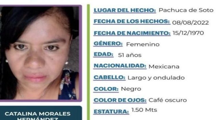 Desaparece Catalina Morales en Pachuca, emiten ficha de búsqueda