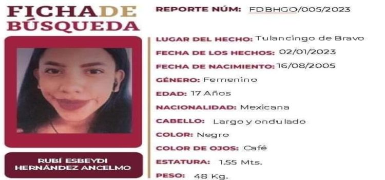 En la Procuraduría de Hidalgo denunciaron la desaparición de una joven