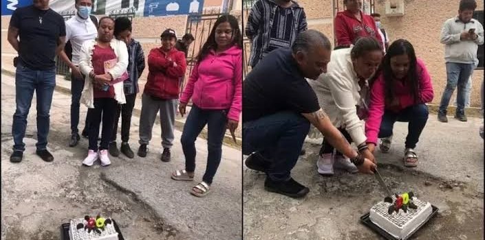En Pachuca, celebran a bache que lleva más de 20 años sin arreglar