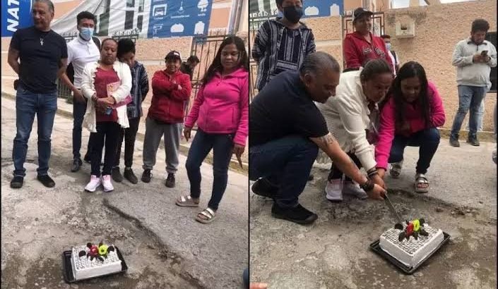 En Pachuca, celebran a bache que lleva más de 20 años sin arreglar