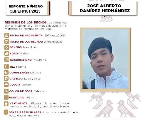 Reportan desaparición de joven de 15 años en Pachuca