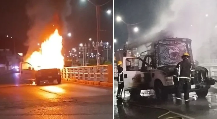 Se incendia grúa del área de Alumbrado Público en Pachuca Se incendia grúa del área de Alumbrado Público en Pachuca